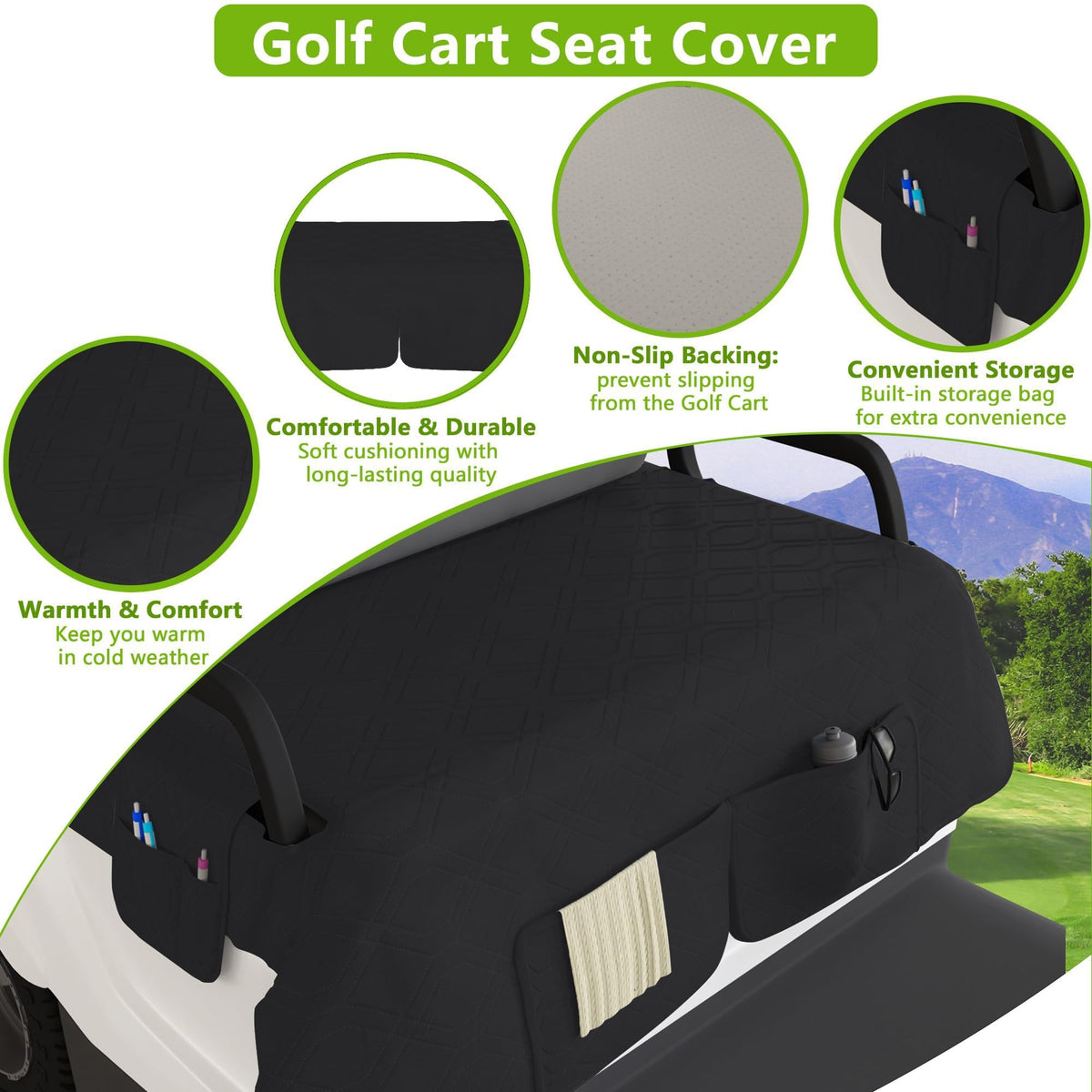 Eolzzi golf cart seat cover featuring three pockets for quick access