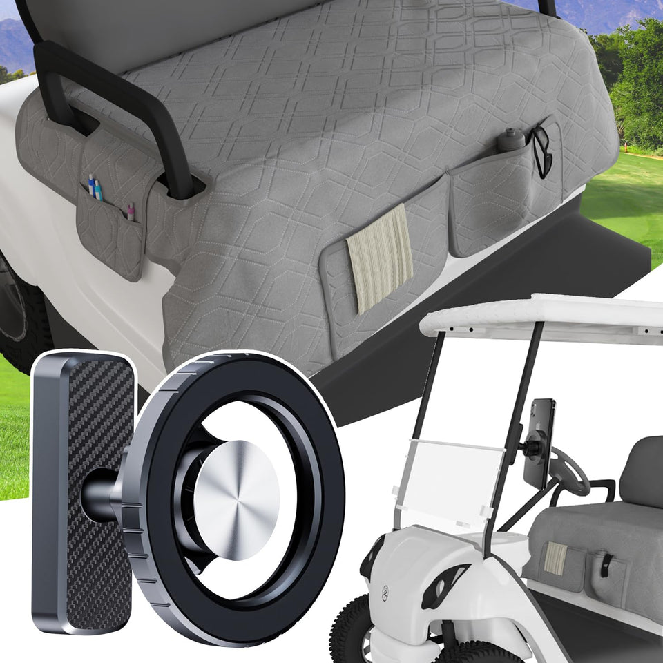 Eolzzi golf cart seat cover on a two-person bench protects from spills.