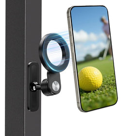 EPhemeralLuxe foldable magnetic phone holder on a golf cart for hands-free recording.