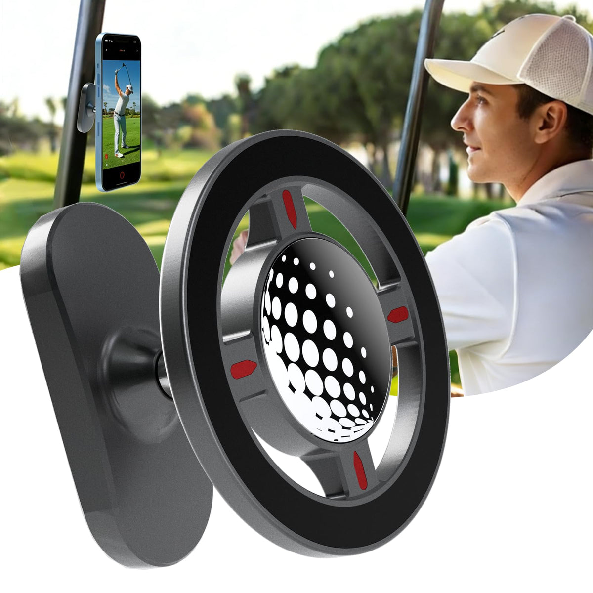 Epinovo strong-magnetic golf cart holder with high-tensity magnets secures your phone on rough fairways