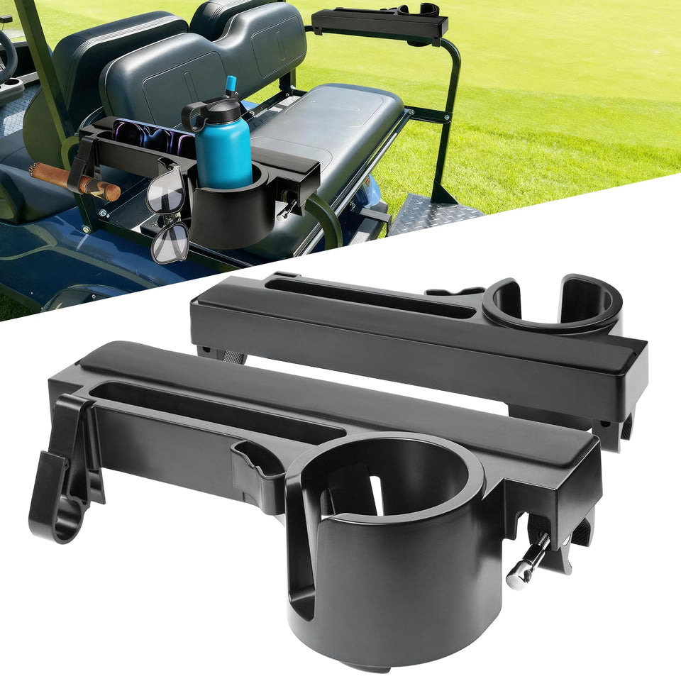 Epltion golf cart armrest cup holder clamp on a pipe showing secure universal mounting