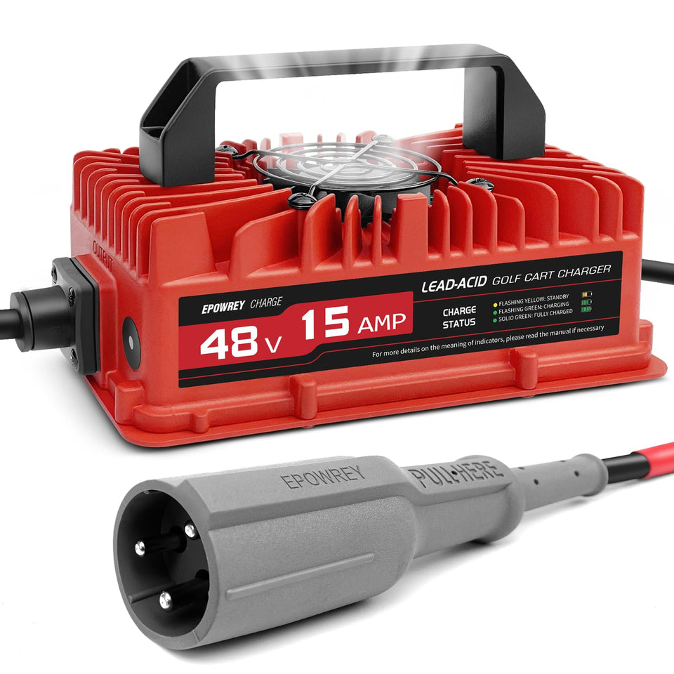 EPOWREY 15A 48V charger with Club Car 3-pin plug for reliable daily charging