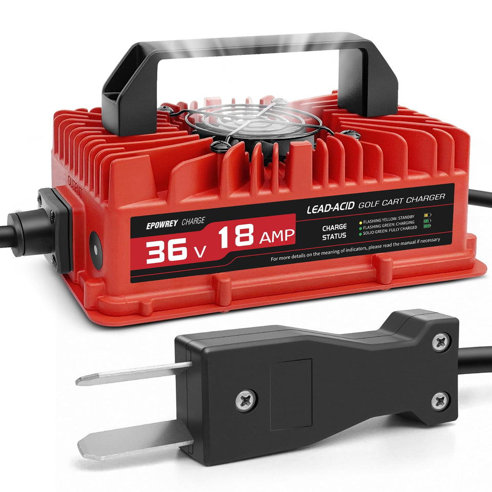 EPOWREY 18A 36V golf cart charger with crowfoot plug for EZGO and Yamaha.