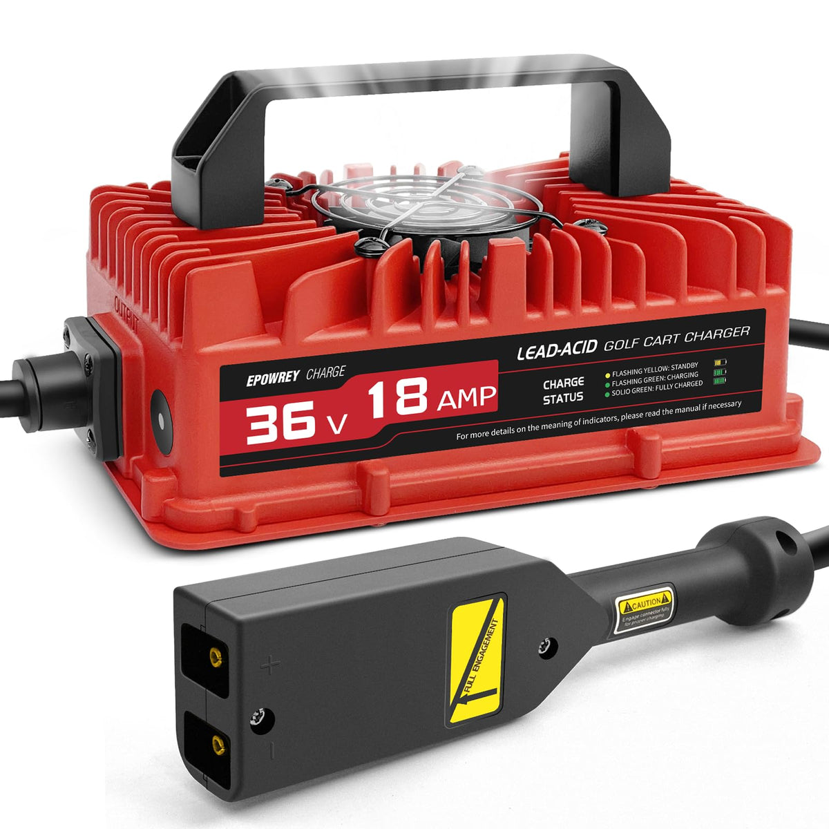 EPOWREY 18A charger for EZGO TXT with D-style plug enables quick charging