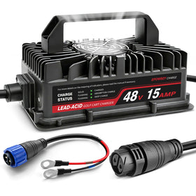 EPOWREY 48V golf cart charger front view, compact and portable.