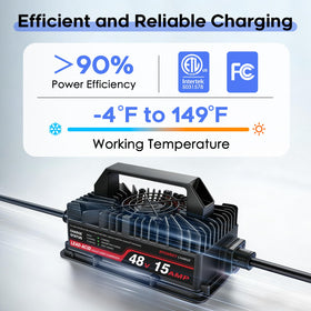 EPOWREY 48V golf cart charger status indicators, clear progress.