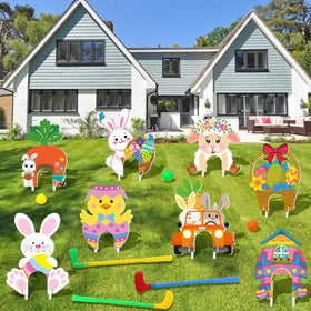 Ertyjikg Easter mini golf set signs brighten yards for outdoor Easter fun.