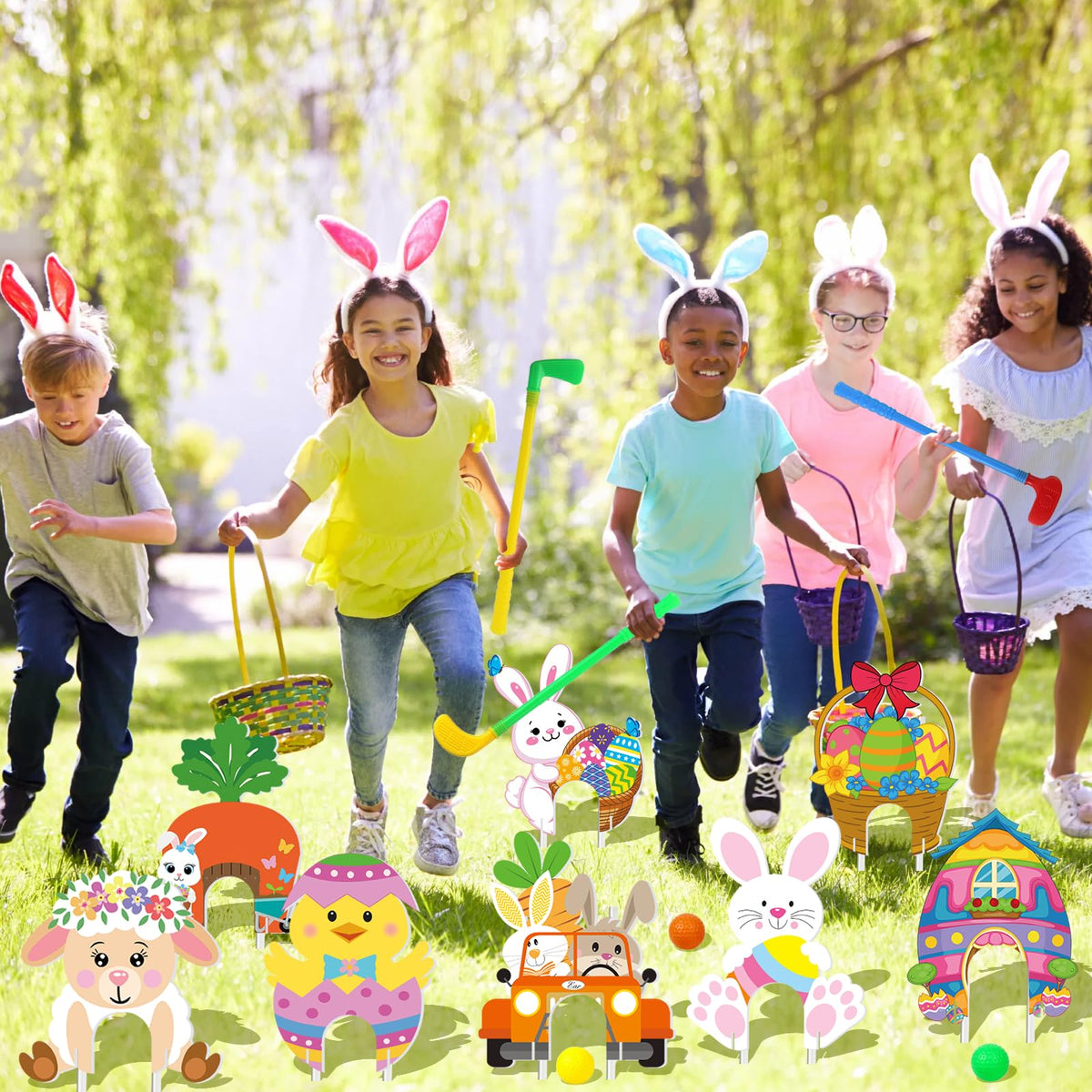 Ertyjikg kids enjoying Easter mini golf highlights family-friendly entertainment.