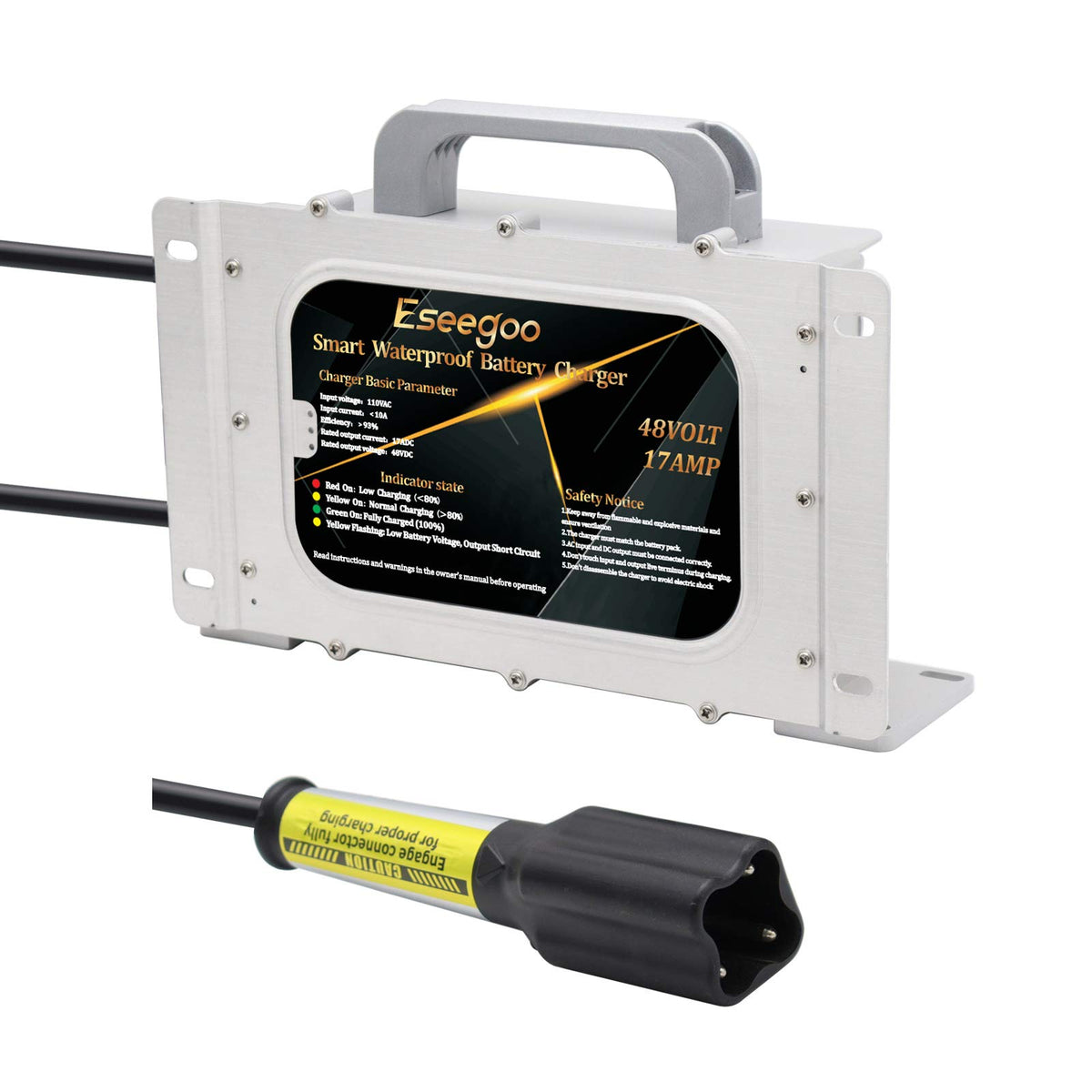 Eseegoo 17amp Yamaha G29 Drive charger front view for reliable 48V golf cart charging