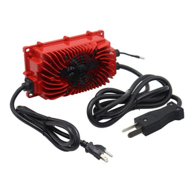 Eseegoo 36V crowfoot charger side view showing easy plug access