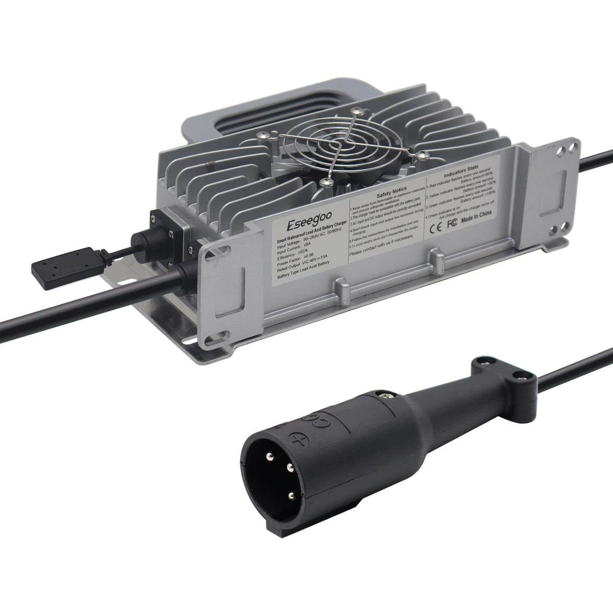 Eseegoo 48V 15A charger with round 3-pin plug for reliable golf cart charging