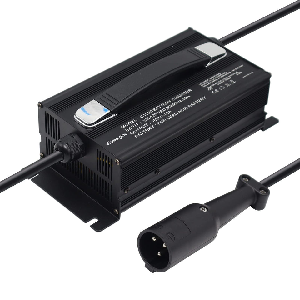 Eseegoo 48V battery charger with 3-pin round plug for Club Car golf carts