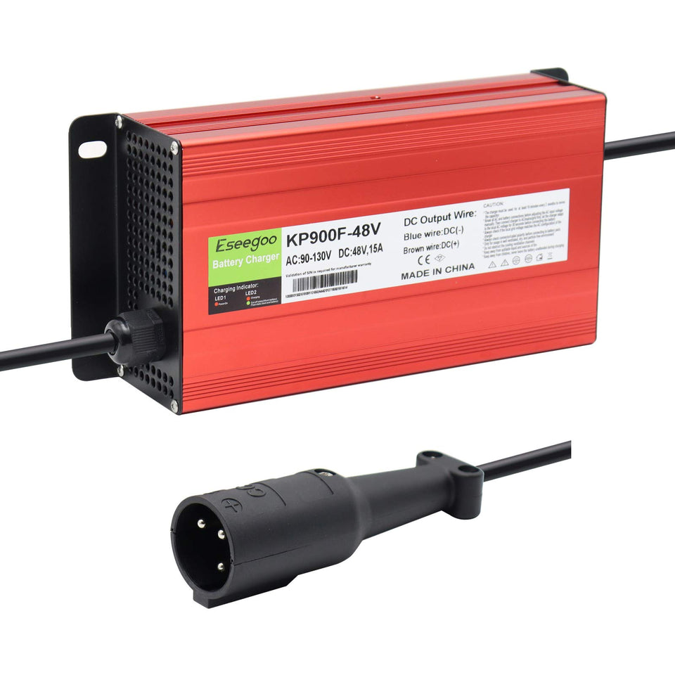 Eseegoo 48V Club Car charger with a 3-pin round plug for reliable charging.