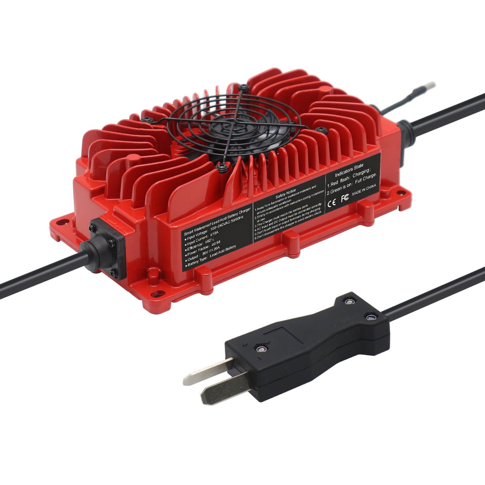 Eseegoo crowfoot 36V charger front view for quick golf cart charging