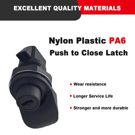 evan push button latch mounted on cabinet door for compact storage