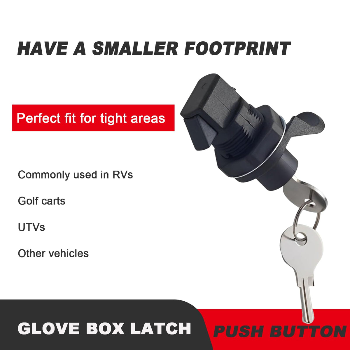evan push button latch installed in camper RV glove box with key access