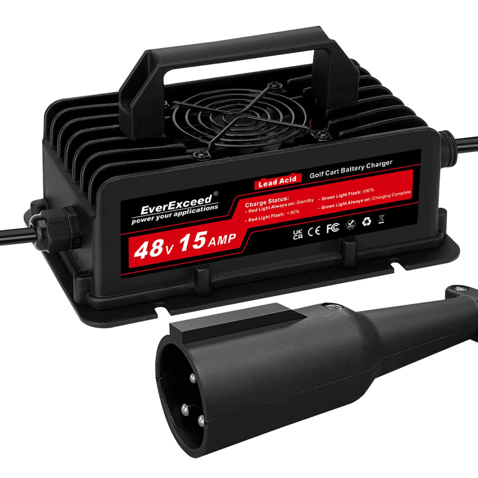 EverExceed 48V golf cart charger front view for reliable power delivery.