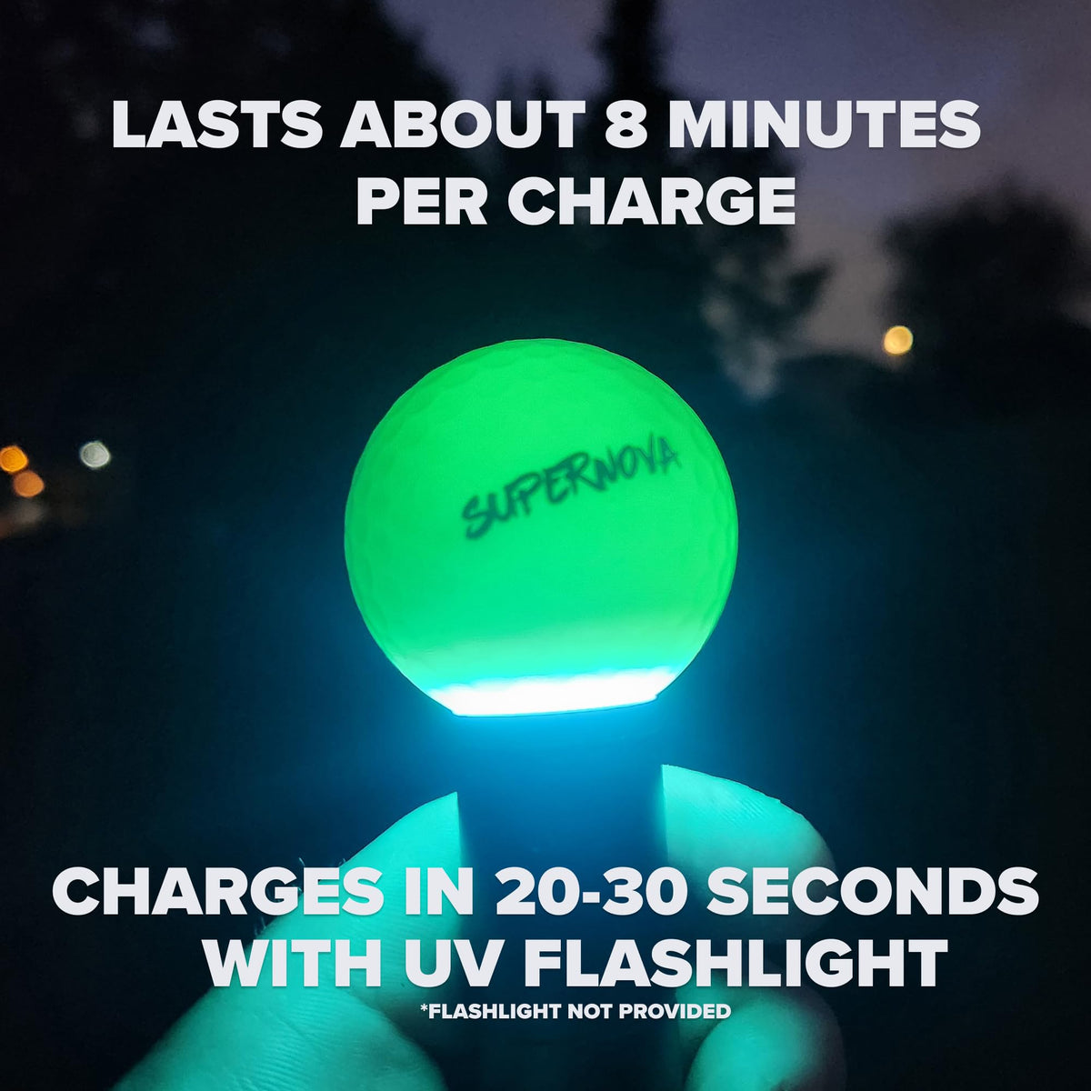 EVERYSWING GOLF Supernova glow ball glows vividly for easier shot tracking at dusk.