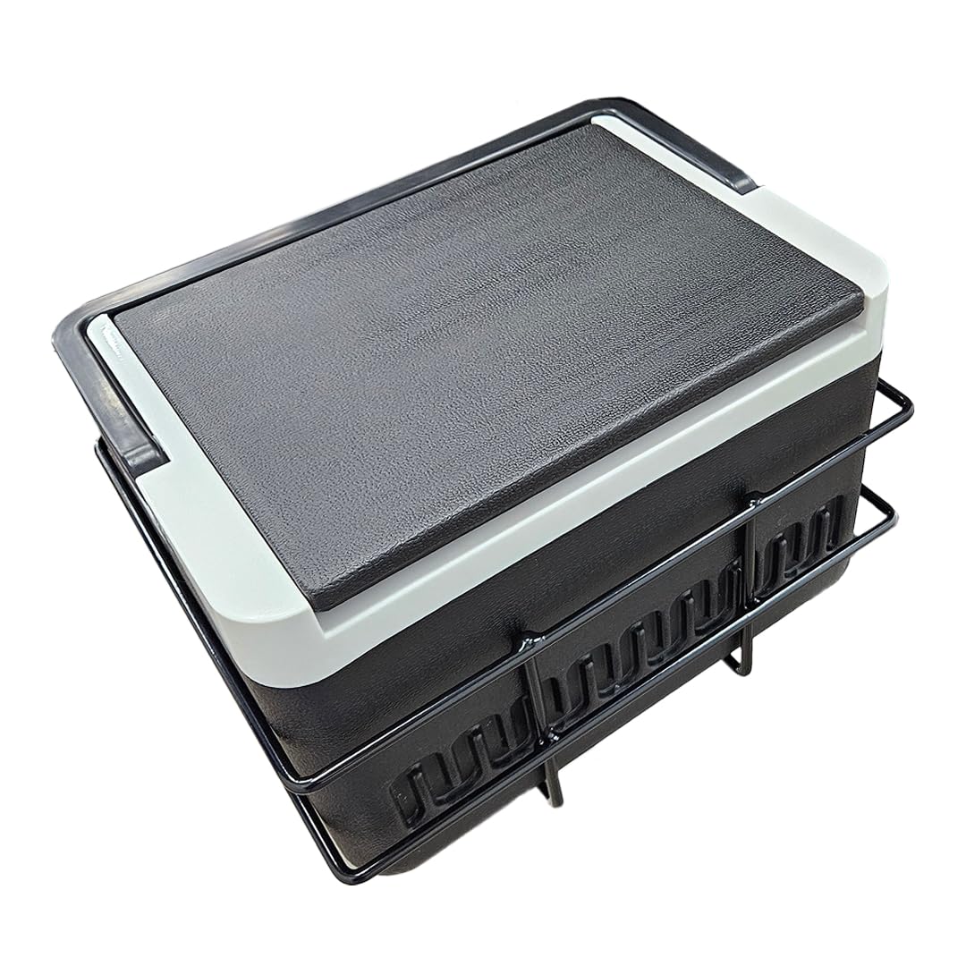 Evolution cooler basket mounted on a D5 Ranger cart showing secure beverage storage
