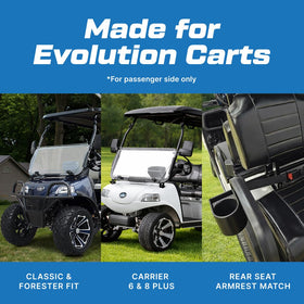 Evolution cup holder on the driver-side rear armrest for easy reach.