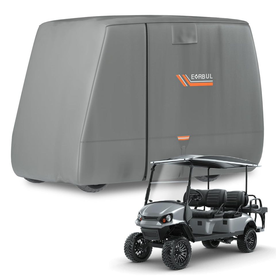 EVRBUL golf cart cover for 4/4+2 passengers provides rainproof protection for EZGO, Club Car, Yamaha.