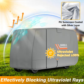 EVRBUL windproof belt and elastic bottom keep the cover secure in wind.