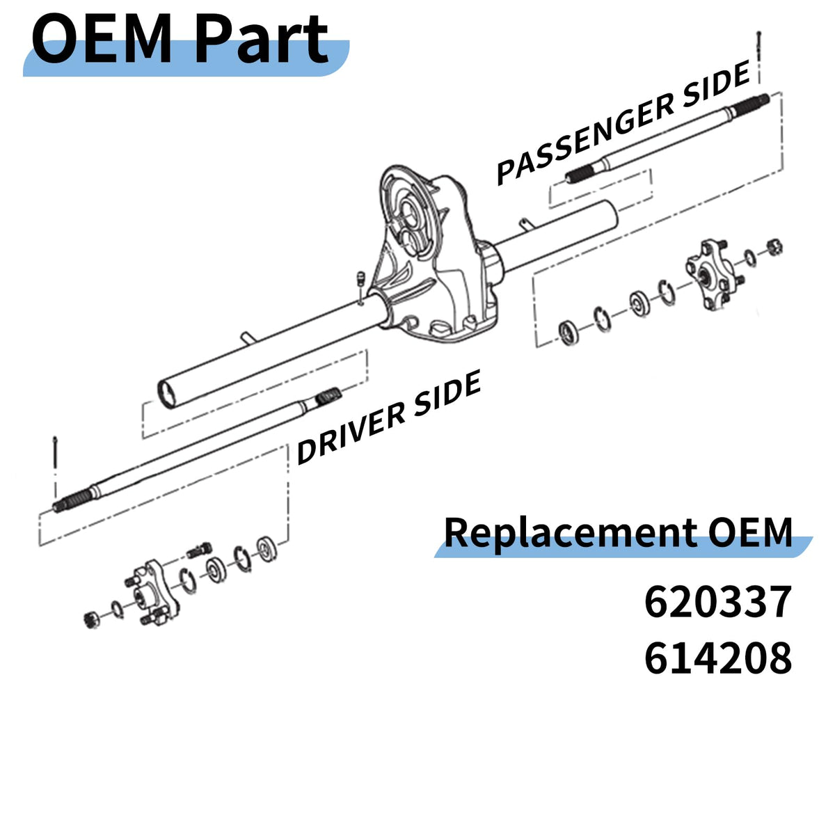 EvTok rear axle shaft kit for EZGO RXV with anti-corrosion finish.