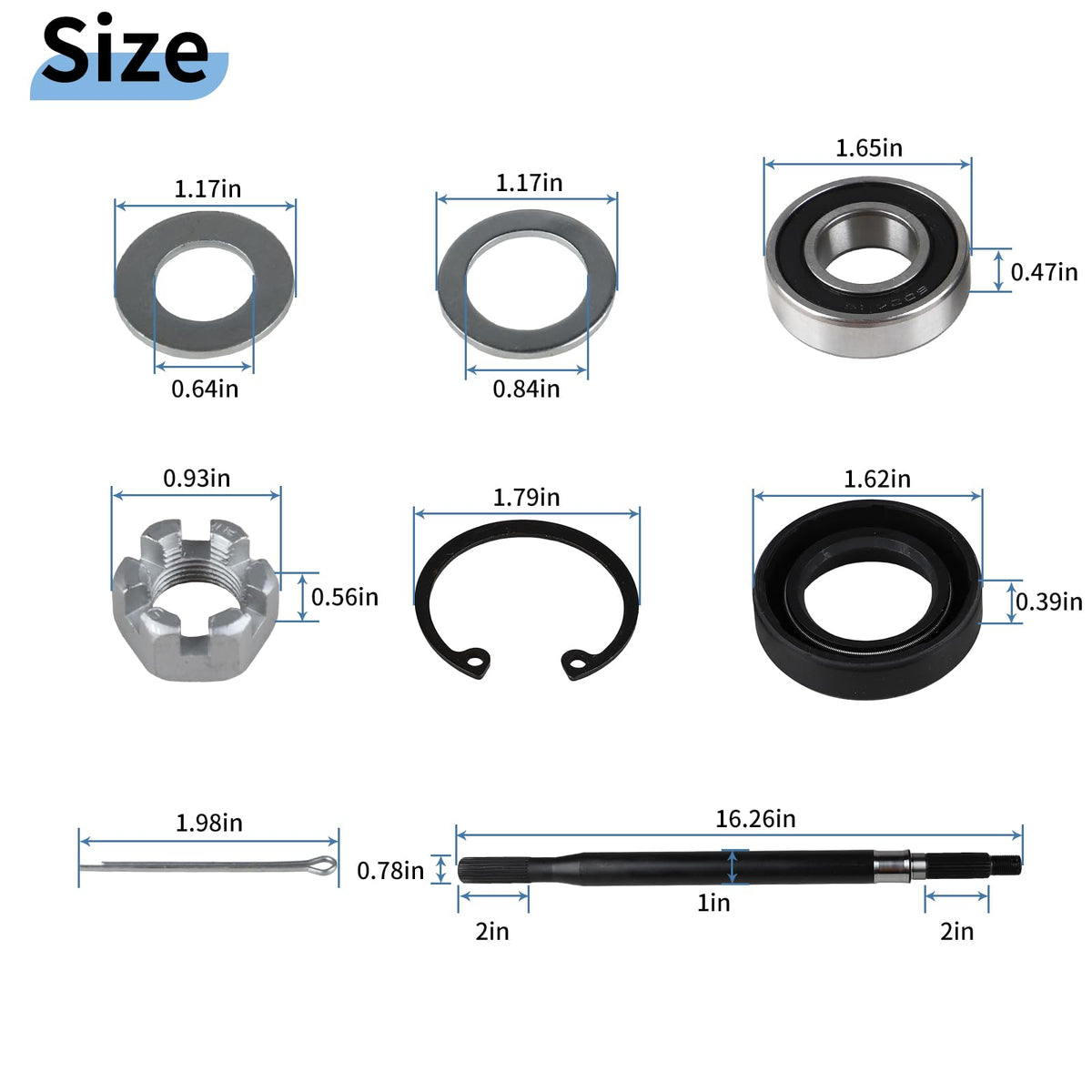 EvTok castle nut and cotter pin included for secure installation.