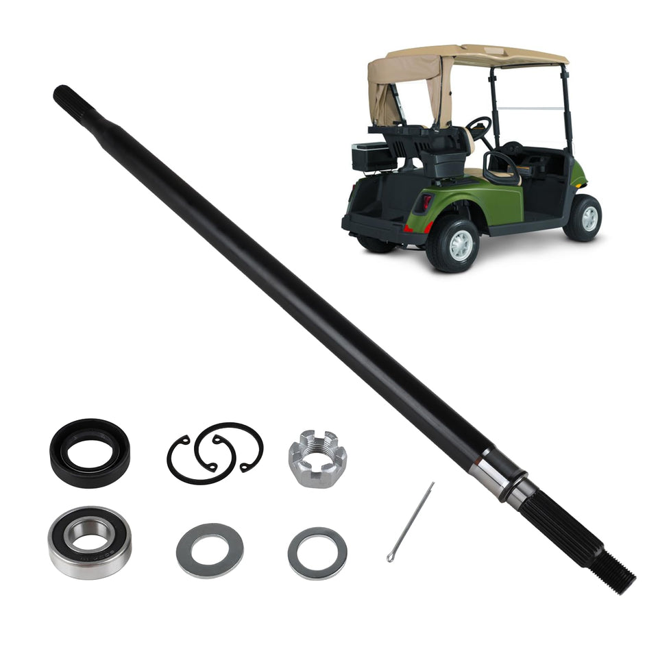 EvTok rear splined axle shaft kit for EZGO RXV, driver-side view, durable build.