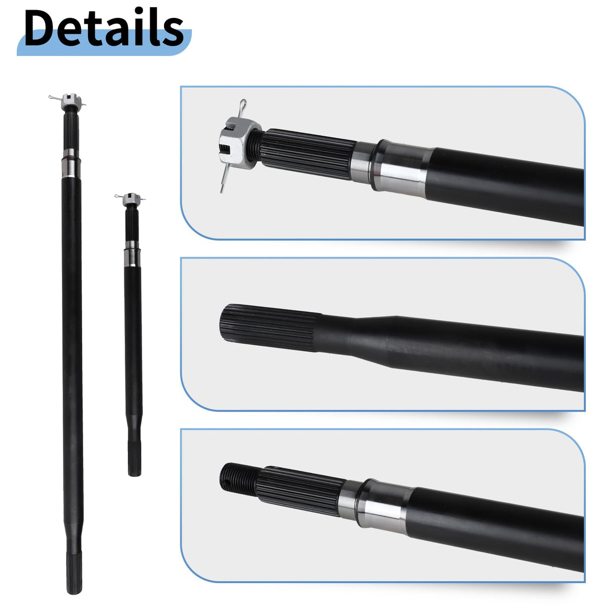 EvTok rear splined axle shaft, passenger side for EZGO RXV, delivers reliable ride and smooth operation.