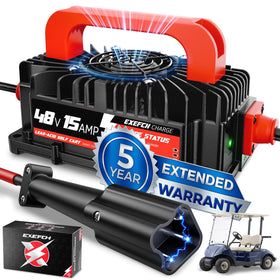 EXEFCH 48V golf cart charger with 3-pin leaf plug for Yamaha G29—plug-and-charge.