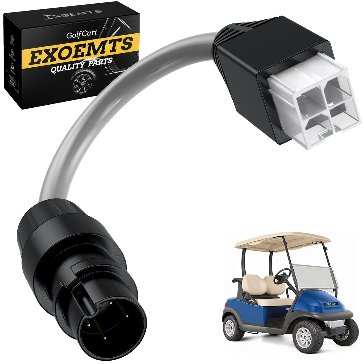 EXOEMTS 4-Pin Diagnostic Cable connects to Club Car controllers for stable data transmission.