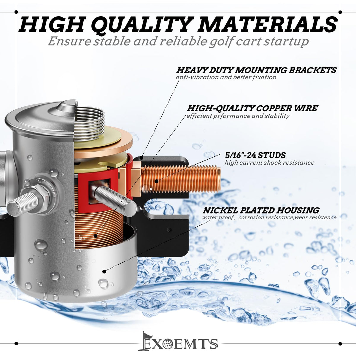 EXOEMTS 70-series solenoid copper contacts highlight reliability for stable power.