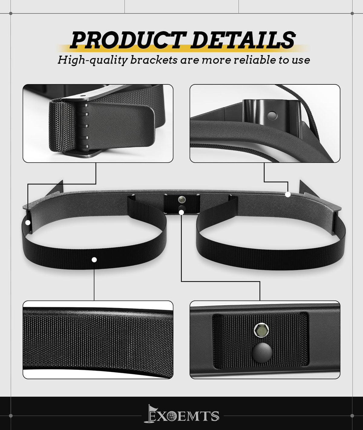 Close-up of adjustable straps and locking buckles on EXOEMTS bag holder