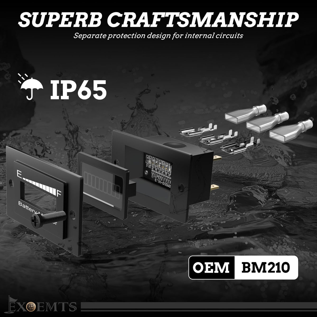 EXOEMTS BM210 installation kit including screws and mounting panel.