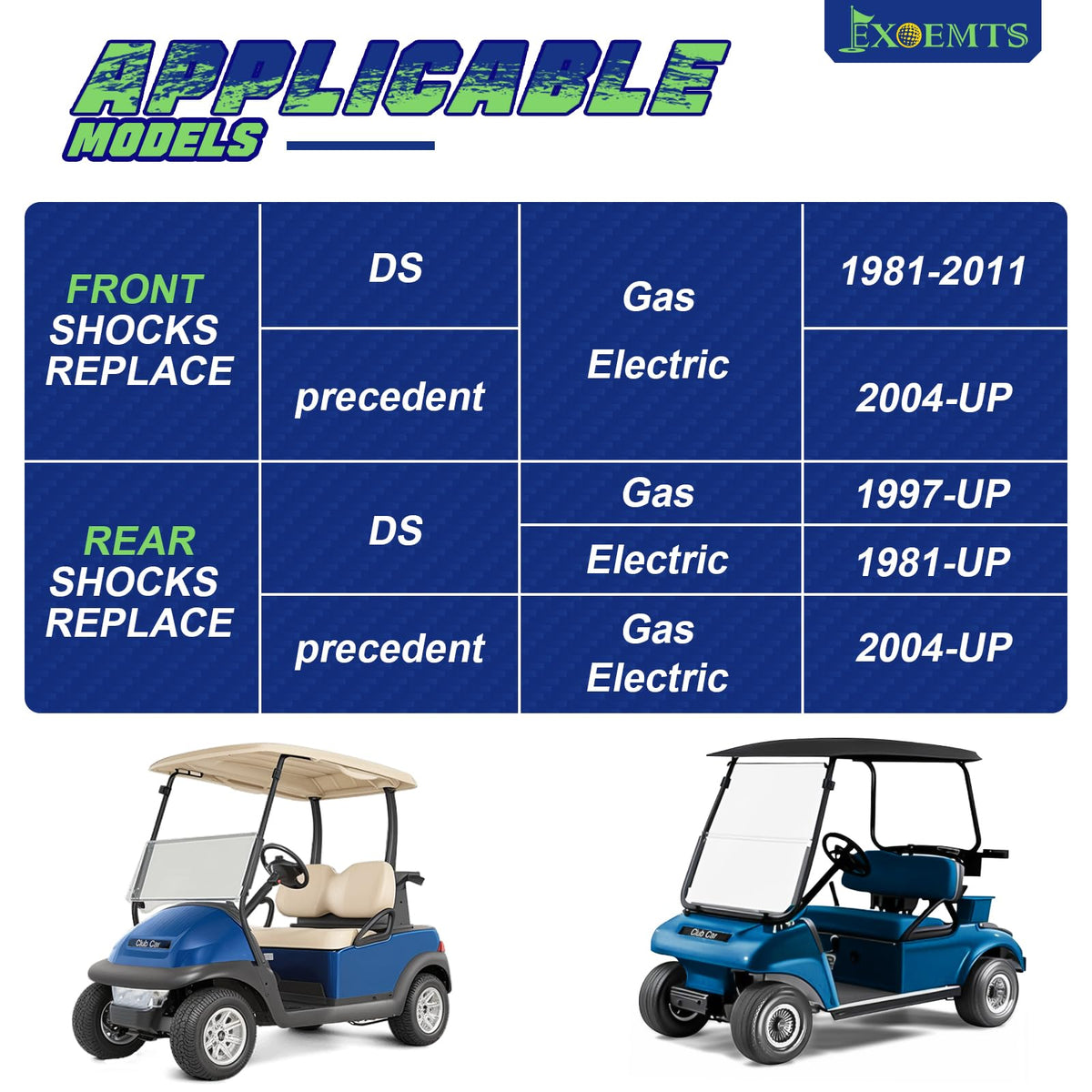 EXOEMTS Club Car rear shock absorber improves stability on rough roads.