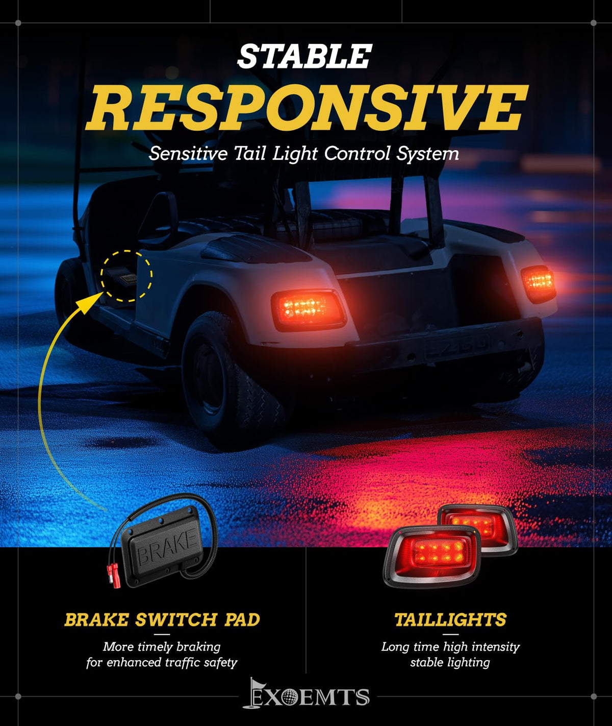 EXOEMTS EZGO TXT taillight right enhances rear signaling during dusk and night