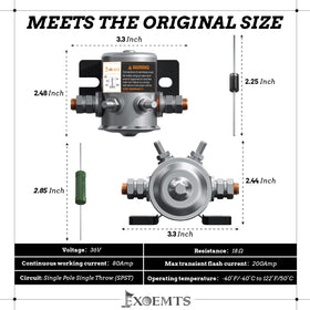 Four-terminal solenoid design supports versatile wiring for EZGO TXT and Marathon carts.