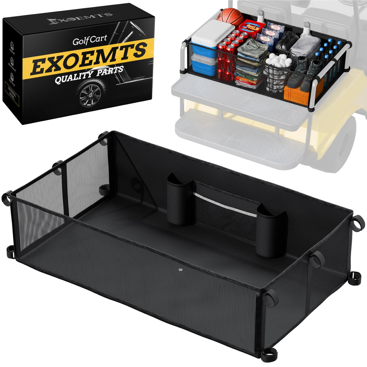 EXOEMTS golf cart cargo net on a four-seat model for organized storage