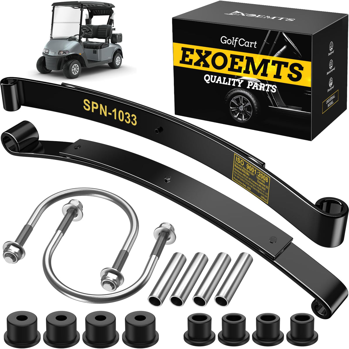 EXOEMTS heavy-duty rear 2-leaf spring kit on EZGO RXV improves load support
