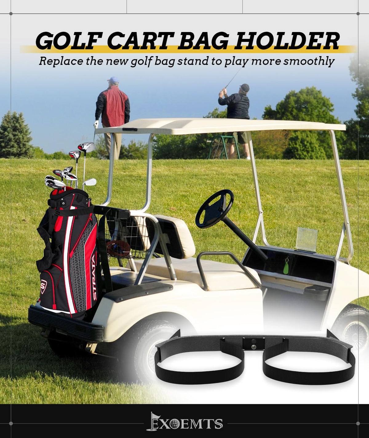 Installed EXOEMTS bag holder on a Club Car rear seat