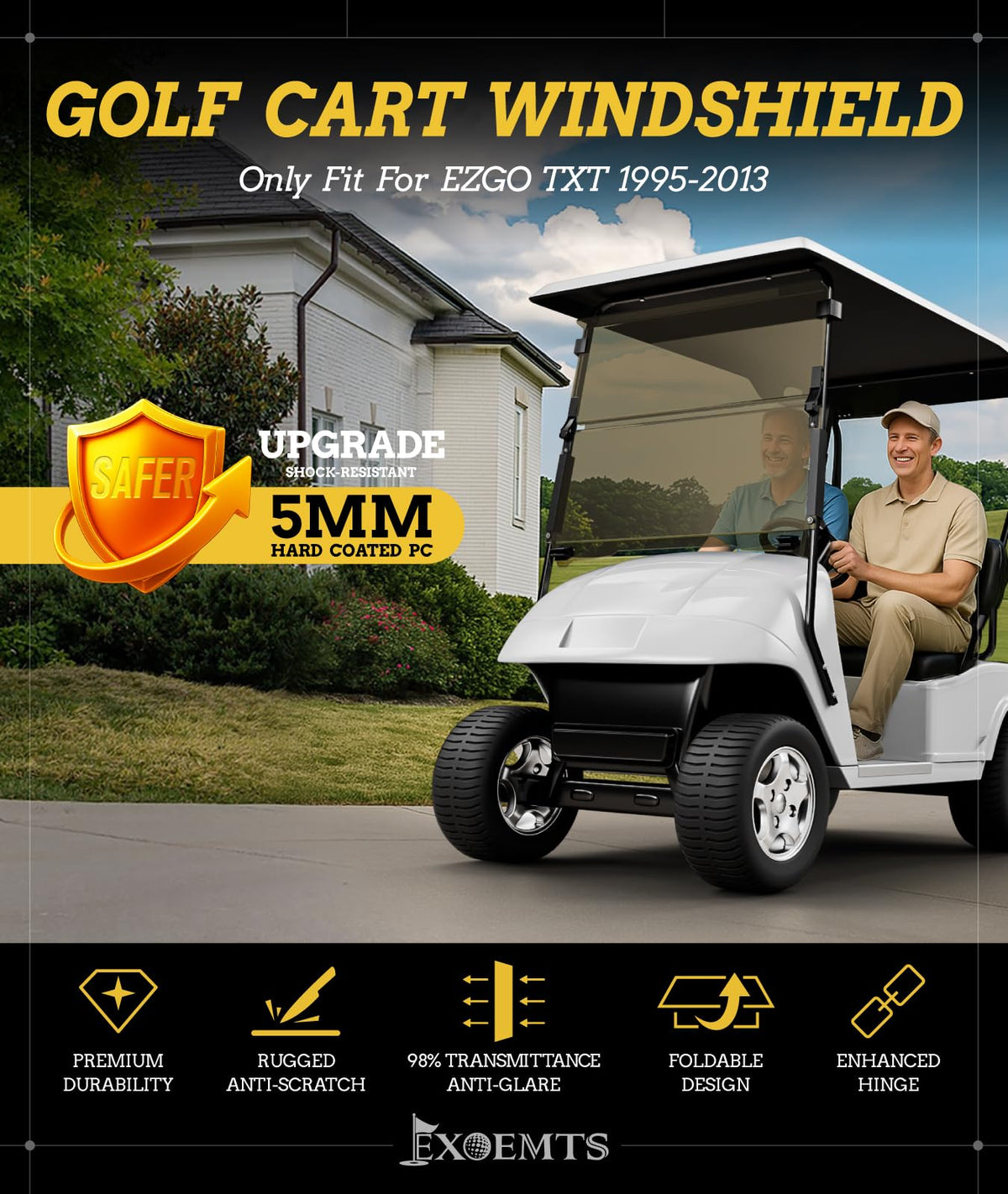 EXOEMTS windshield compatibility for EZGO TXT 1995–2013 models.