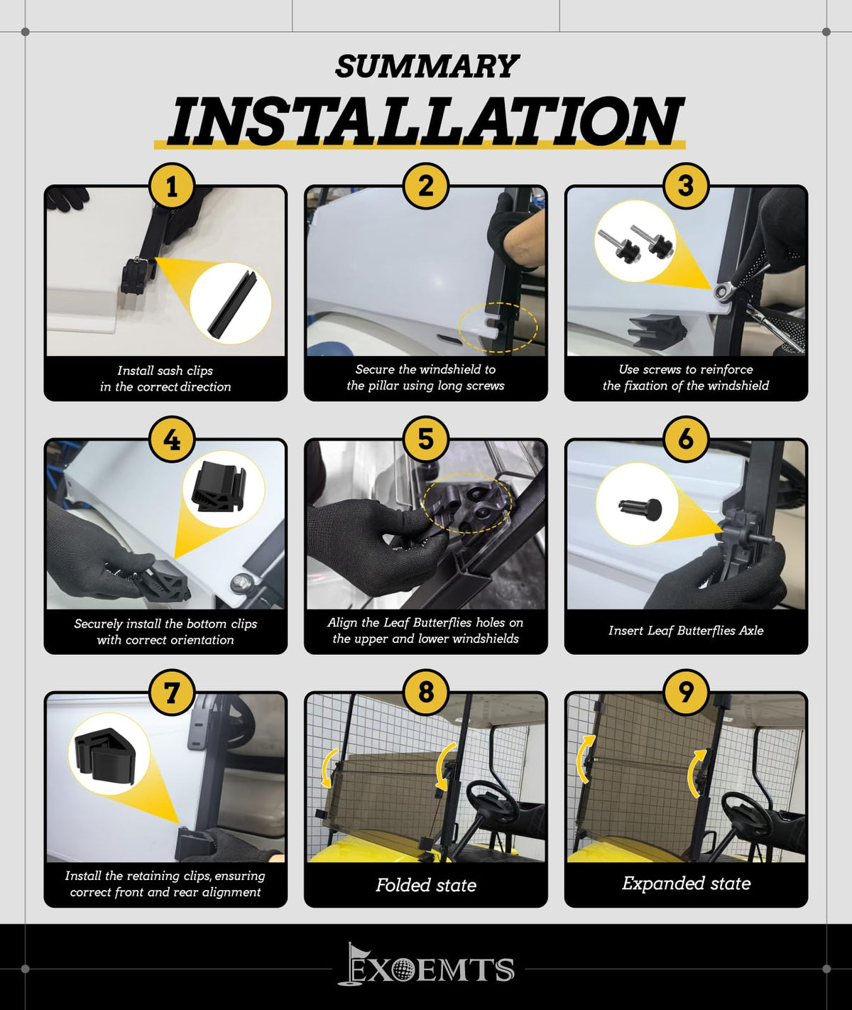 EXOEMTS windshield blocks wind and dust for comfortable rides.