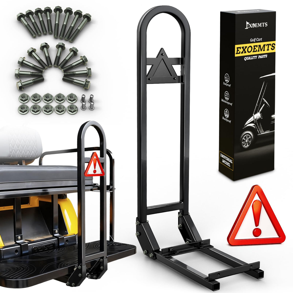 EXOEMTS golf cart rear seat grab bar offers secure support for easy boarding.