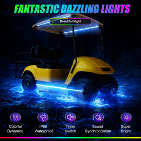 EXOEMTS underglow strip along golf cart side view for even chassis illumination