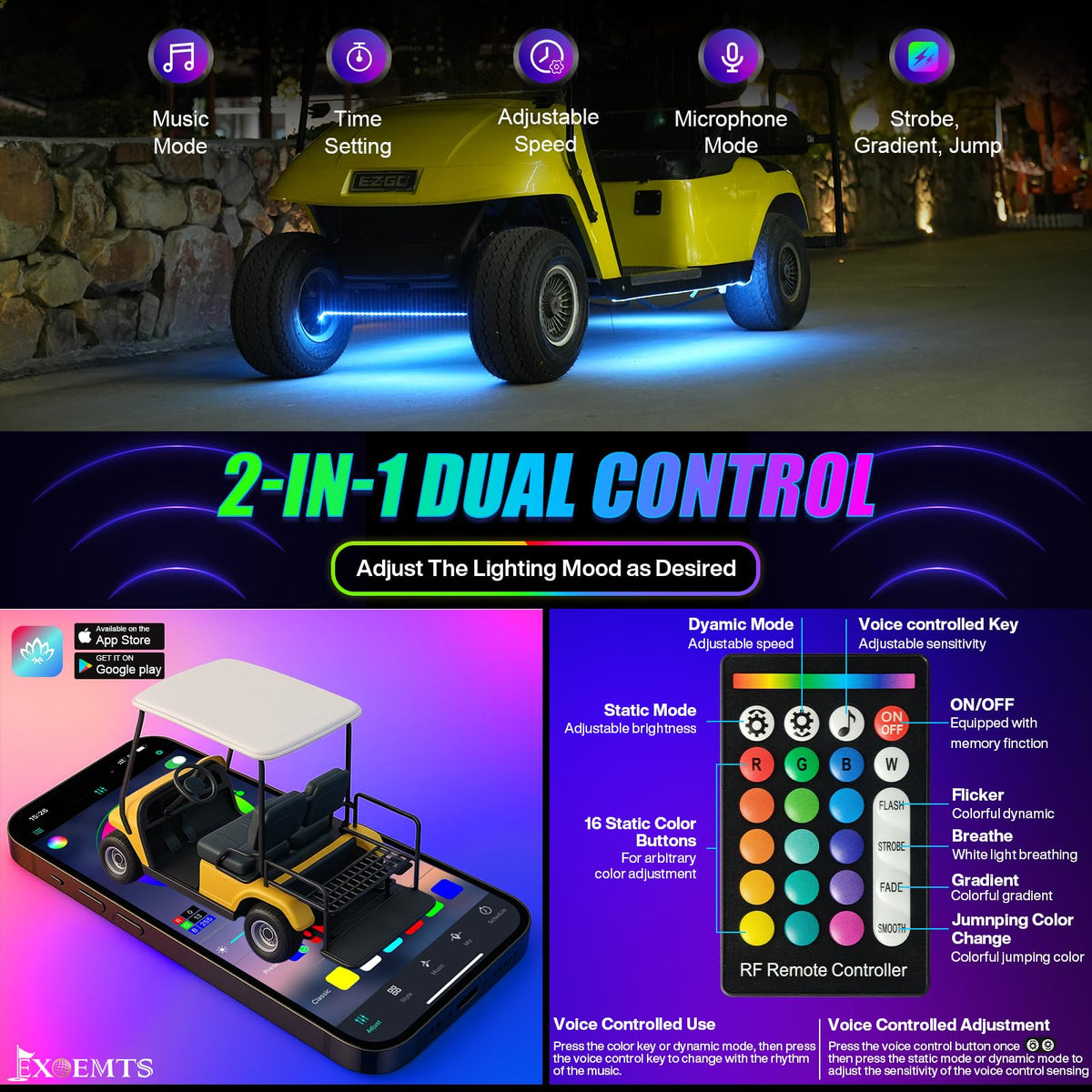 EXOEMTS IP67 waterproof underglow strips resist sand, water, and dirt