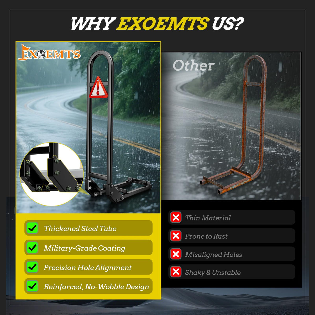 EXOEMTS u-shaped-bar-structure reinforces against wobble for steady rides.