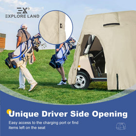Elastic hem cord and bottom strap secure the cover against wind.