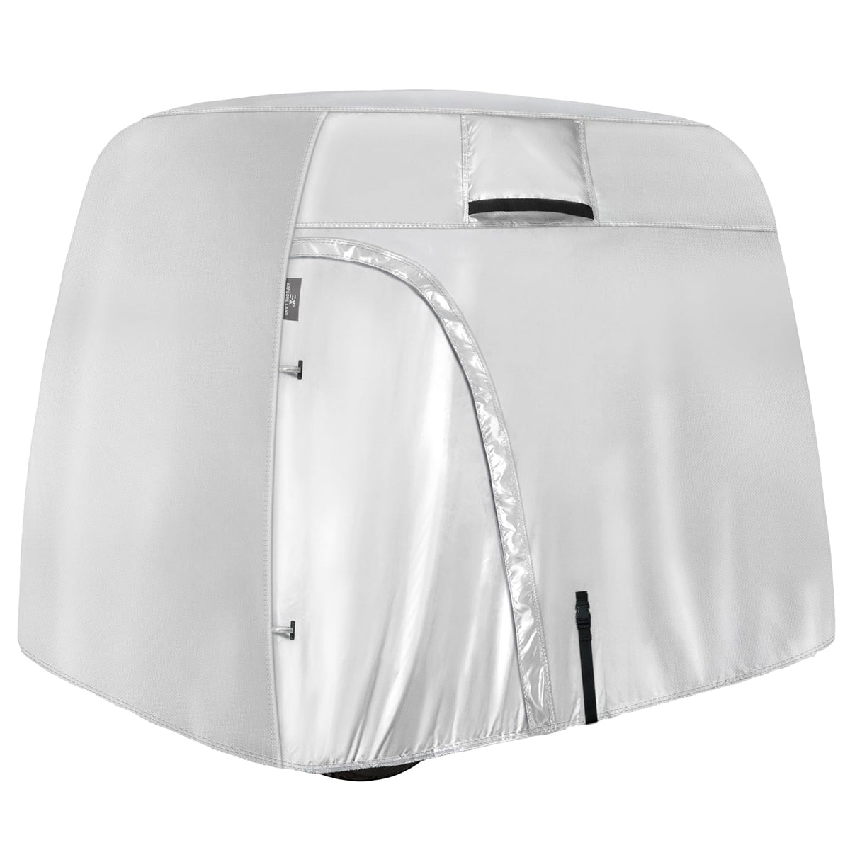 Explore Land 600D golf cart cover front view protects a four-seat cart from rain and sun