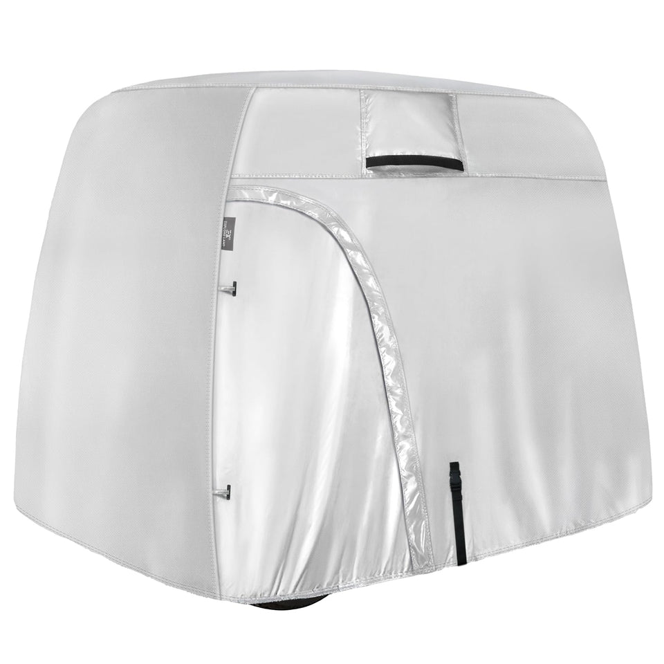 Explore Land 600D golf cart cover front view protects a four-seat cart from rain and sun